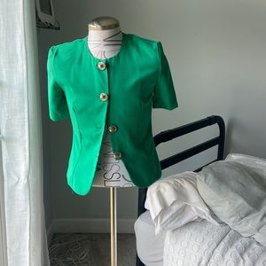 Becky Ellis green blazer with skirt